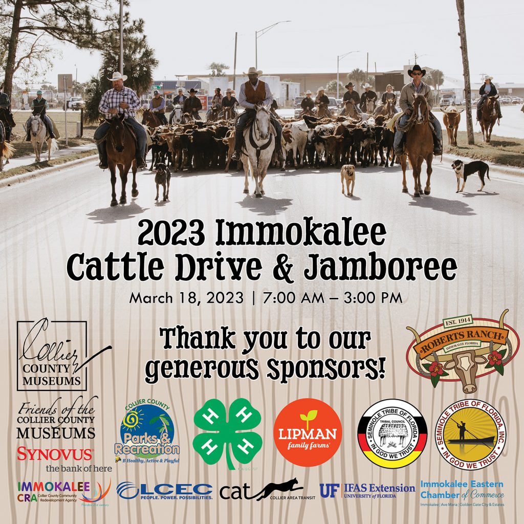 Title Graphic for the Immokalee Cattle Drive and Jamboree thanking our sponsors