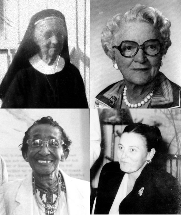 Four tiled black and white photographs of famous Collier County woman. Clockwise the women are: Deaconess Harriet Bedell, Mayme