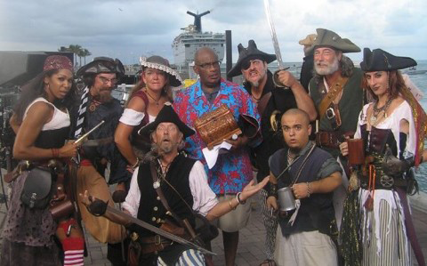 Several individuals in pirate cosplay